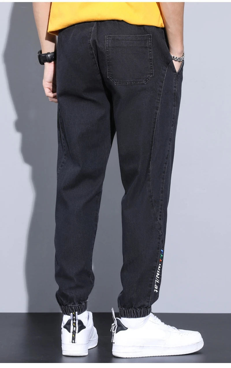 rainbowtouches autumn winter blue cargo jeans men streetwear denim jogger pants baggy harem jean trousers male oversize large unique joggers style 3375