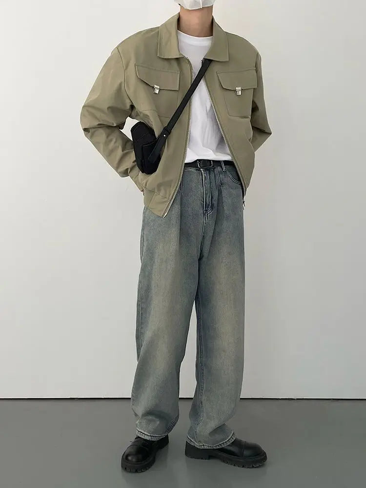 Autumn and Winter Korean Style Season Fashionable Retro Airplane Jacket Men's Loose Street Y2K Niche Shoulder Pad Lapel Jacket Street King Limited