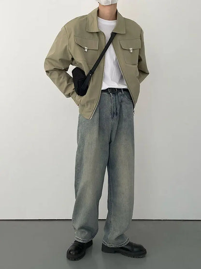 Autumn and Winter Korean Style Season Fashionable Retro Airplane Jacket Men's Loose Street Y2K Niche Shoulder Pad Lapel Jacket Street King Limited