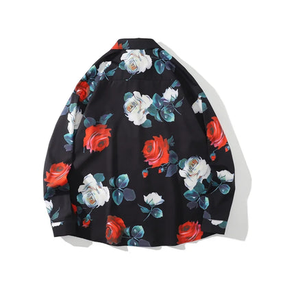 Dark Icon Floral Loose Men's Shirt Long Sleeve Autumn Oversized Shirt Man Black White Street King Limited