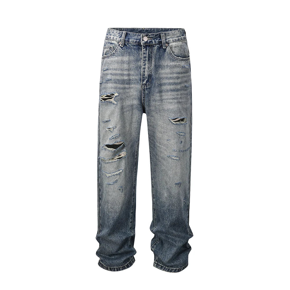 frayed hole distreesed big hole baggy jeans for men and women pantalones hombre streetwear y2k casual denim trousers oversized unique jeans style 5811