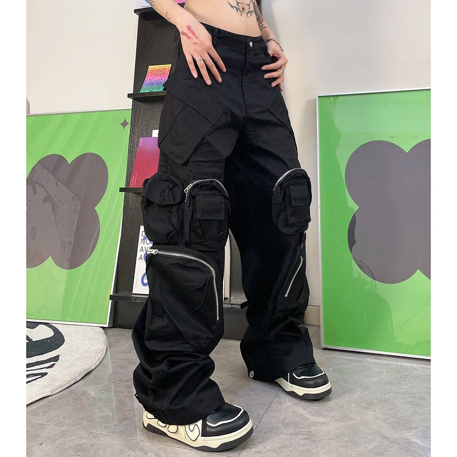 techwear baggy cargo pants multi pocket luxury designer fashion loose pants hip hop harajuku black trousers multi-pocket cargos