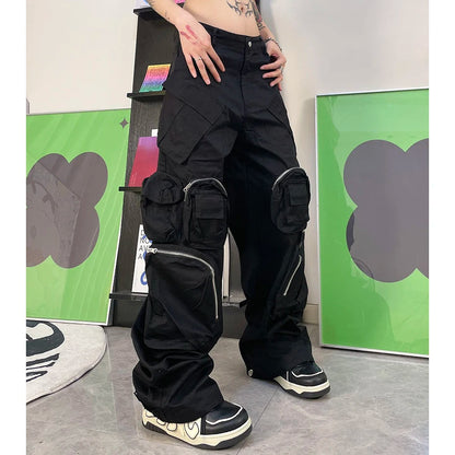 techwear baggy cargo pants multi pocket luxury designer fashion loose pants hip hop harajuku black trousers multi-pocket cargos