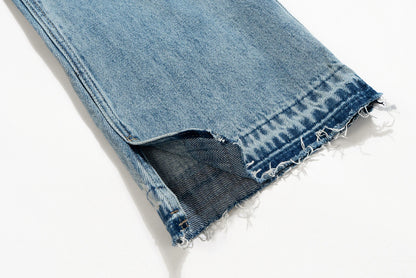 streetwear ropa hombre lightning pattern washed split jeans for men washed pocket baggy casual denim trousers oversized cargos unique cargo style 3746
