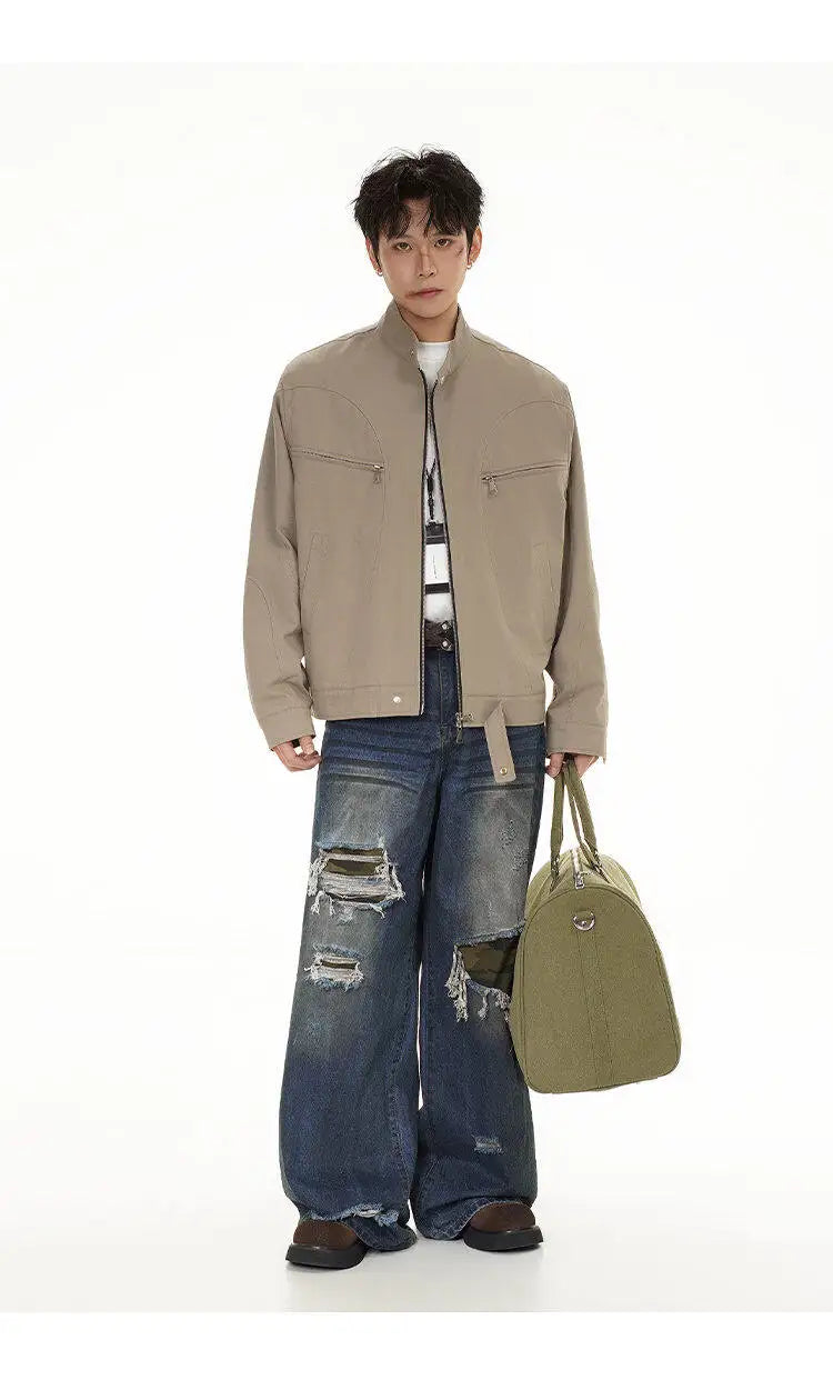 spring autumn fashion motorcycle jacket men stand collar loose casual korean streetwear vintage cargo jackets coat outerwear unique cargo style 209