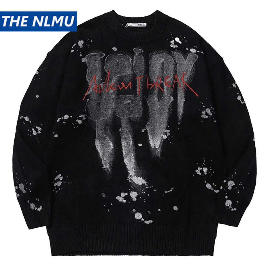 2023 Men Fashion Knitted Sweater Letter Printed Harajuku Oversized Hip Hop Sweaters Fall Winter Loose Jumper Pullovers Street King Limited