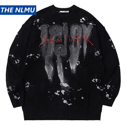 2023 Men Fashion Knitted Sweater Letter Printed Harajuku Oversized Hip Hop Sweaters Fall Winter Loose Jumper Pullovers Street King Limited
