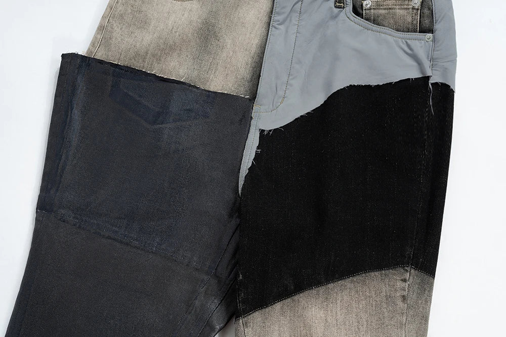 ro style ribbons patchwork gradient stacked wax pants unisex straight streetwear baggy y2k flare jeans oversized loose cargos 2 unique cargo style 784