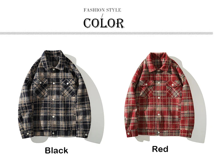 american retro red plaid jacket england style couple shirt jackets autumn new unisex coat three dimensional pockets design unique default style 5747