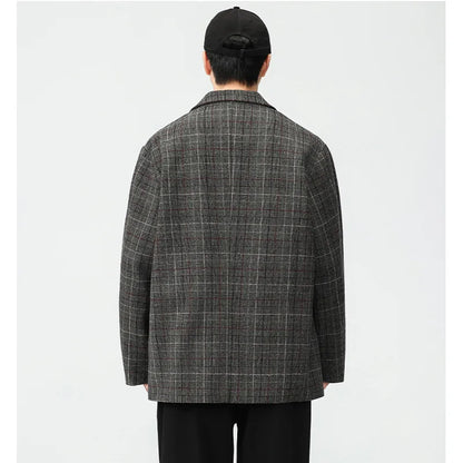 men autumn winter retro casual plus size thick plaid blazer jacket commuter man business streetwear fashion suit coat outerwear menswear bottoms