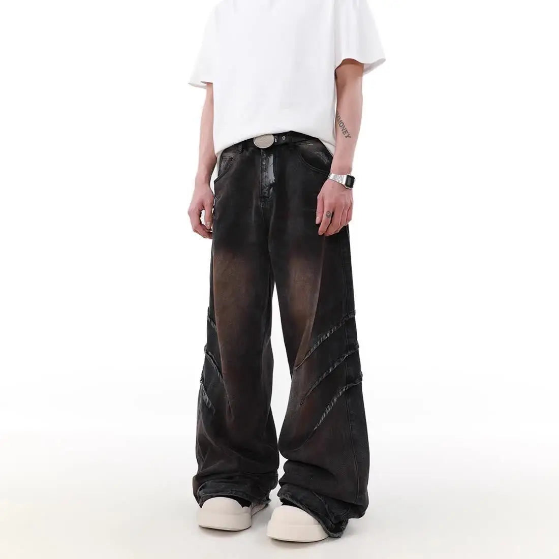 american high street scratch design men and women trendy retro straight leg jeans couple street loose wide leg casual pants y2k denim street jeans