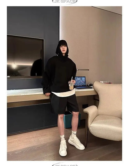 Solid Color Hoodies Men Women Japanese Loose Pullovers Sweatshirt Harajuku Detachable Neck Hoodie Autumn Spring Casual Overcoats Street King Limited