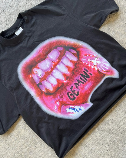 Trendy Gothic Big Mouth Graphic Printed Oversized T-shirt Women's 2024 New Summer Round Neck Loose Harajuku All-match Shirt Top Street King Limited