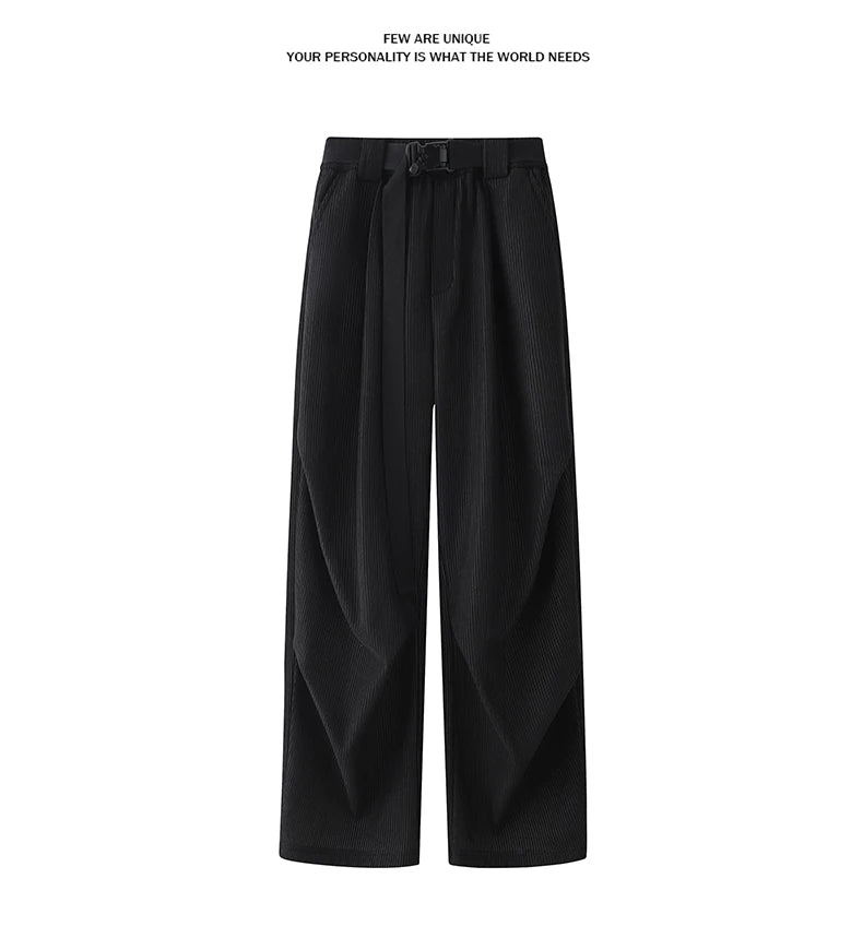 winter mens wide leg straight sweatpants korean fashion warm fleece track pants male casual thermal trousers with long belt unique joggers style 1084