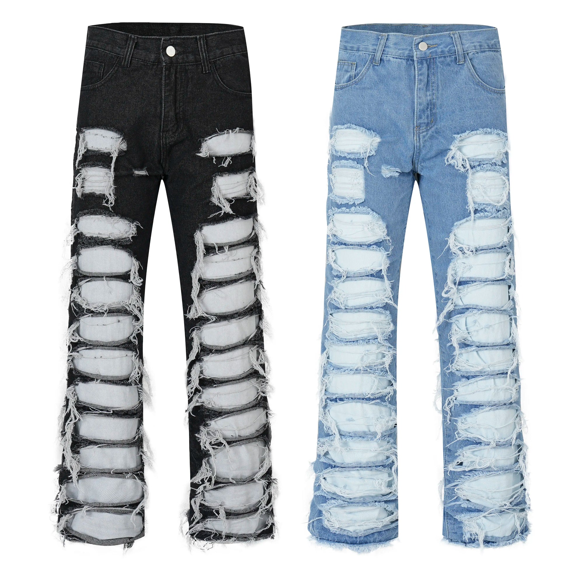 fashion destroyed ripped tassel holes denim jean pants mens casual loose straight baggy y2k jeans hip hop streetwear joggers unique joggers style 4480