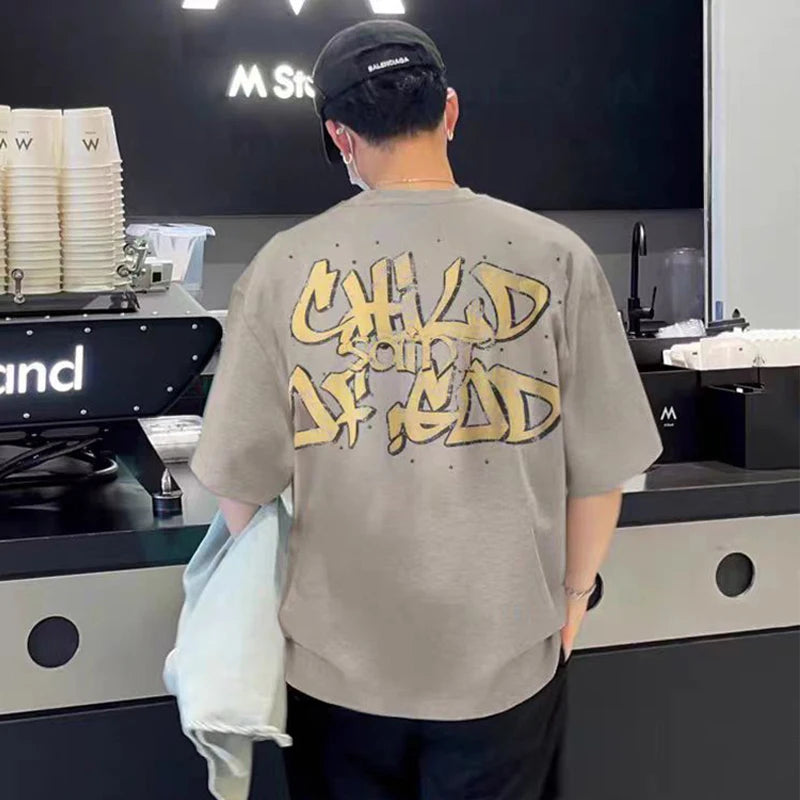 Saint T Shirt Prayer Child Nostalgia Vintage Printing Hip Hop Loose Casual Men Woman High Quality Tops Tee Street King Limited