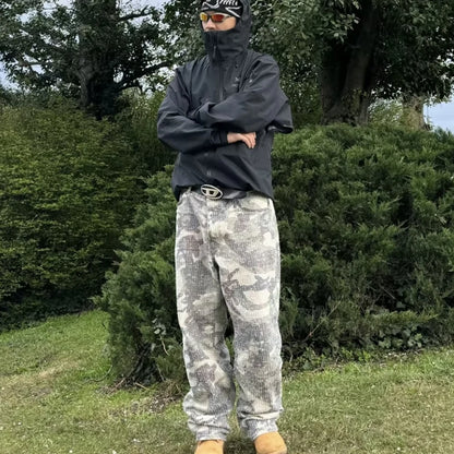 frog drift fashion american style streetwear camouflage cargo pants vintage clothing loose cotton trousers for men unisex multi-pocket cargos