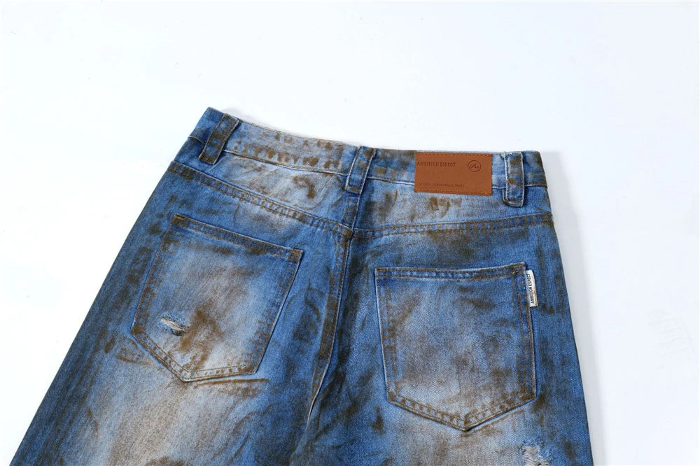 vintage ripped straight jeans blue distressed baggy jeans trousers streetwear luxury loose casual denim pants male y2k hombre unique jeans style 5126