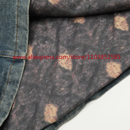 vintage mens long sleeved denim jacket high street oversized washed bone embedding tops clothing autumn winter 2024 heavyweight unique jeans style 1338