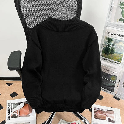 New Men's Scarf Collar Striped V-neck Sweater Female Long Sleeve Autumn Knitted Jumpers Korean Fashion Y2K Patchwork Knitwear Street King Limited