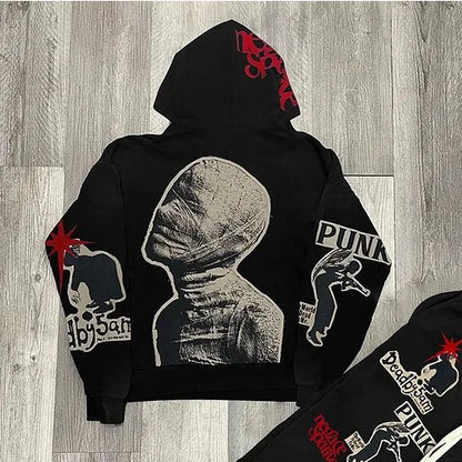 y2k vintage mummy graphic digital drawstring casual sports pants women street autumn winter set print hooded men sweatshirts minimalist street pants