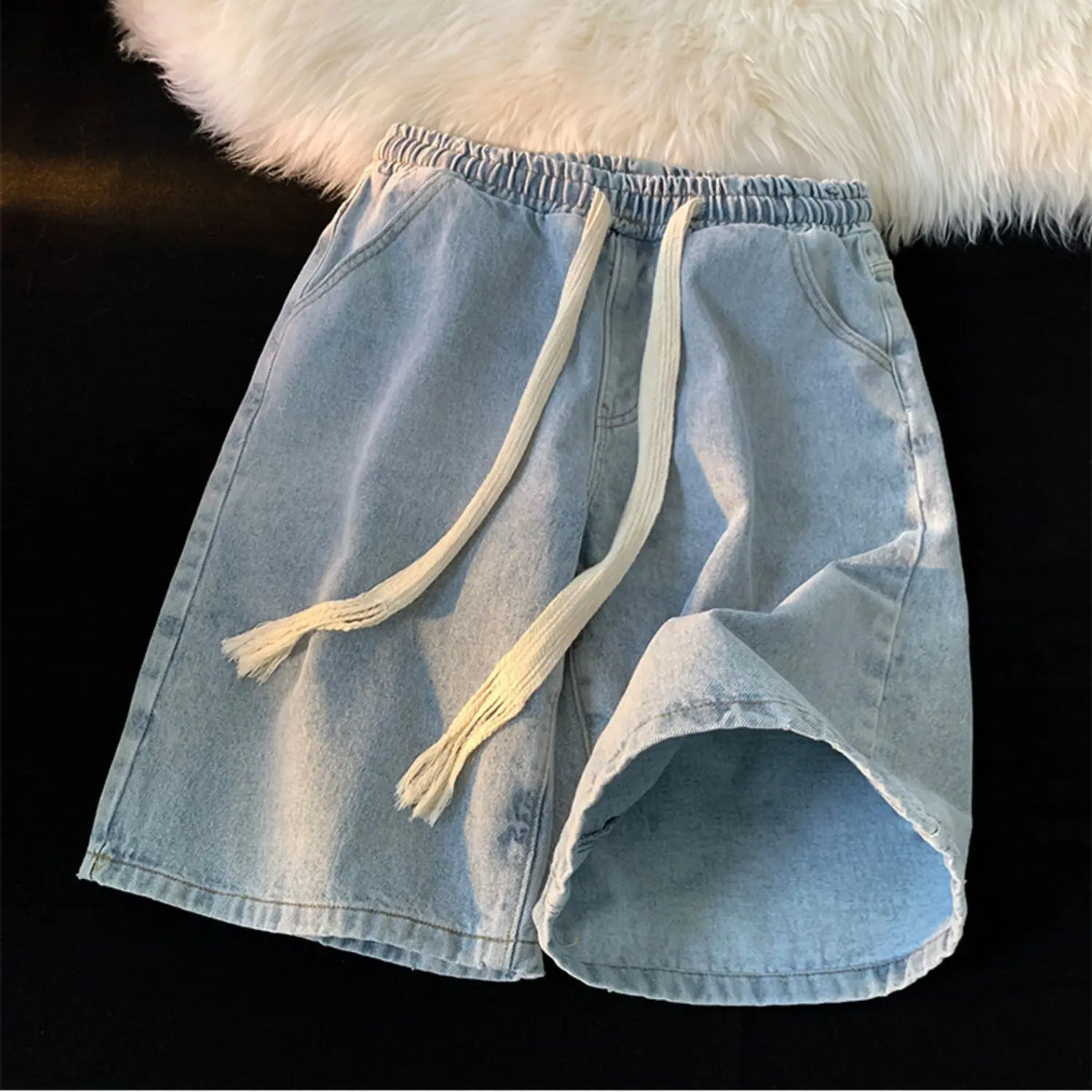 American denim shorts men's summer thin denim shorts elastic waist loose American retro high street pants men clothing y2k tops Street King Limited