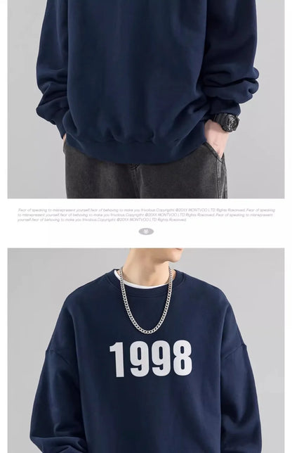 Trendy Korean Personality Simple Retro Sweatshirt for Boys 2024 New Spring and Autumn Ins American Sports Personality Youth Tops Street King Limited