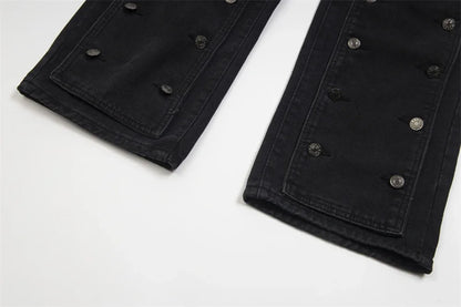 detachable button black washed baggy jeans for men straight harajuku ropa hombre loose denim trousers oversized cargo pants 1 unique cargo style 1152
