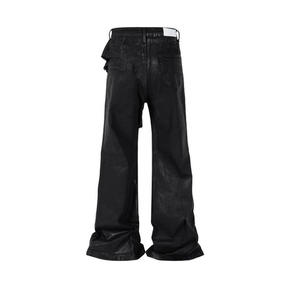 y2k streetwear wax leather strecth jeans for men and women ropa hombre baggy flare pants oversized straight denim trousers 1 denim street jeans