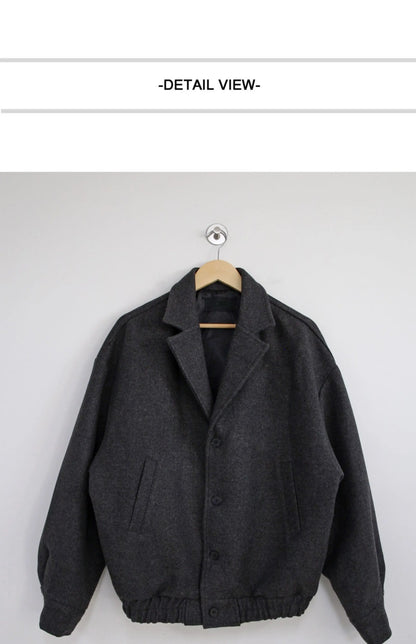 2024 loose casual mens solid color jacket fashion daily commuting windproof short woolen coat thickened warm unique shorts style 326