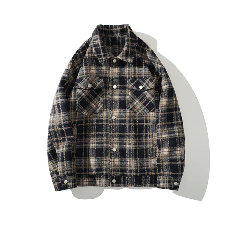 american retro red plaid jacket england style couple shirt jackets autumn new unisex coat three dimensional pockets design minimalist street pants