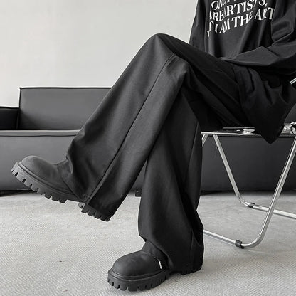 blue gray black elastic waist suit pants men fashion society pants korean loose straight casual pants mens office trousers clean everyday pants
