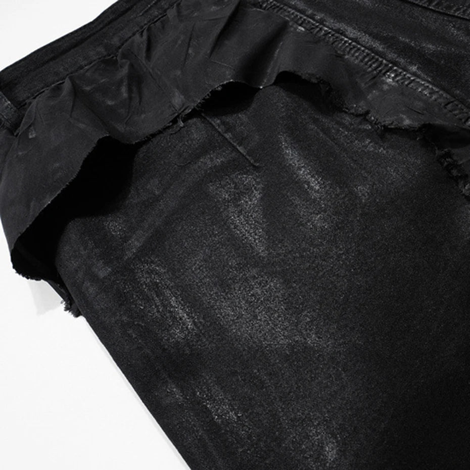 hi street flared jeans men broken patchwork denim pants streetwear harajuku luxury designer black jeans trousers male stacked flare jeans
