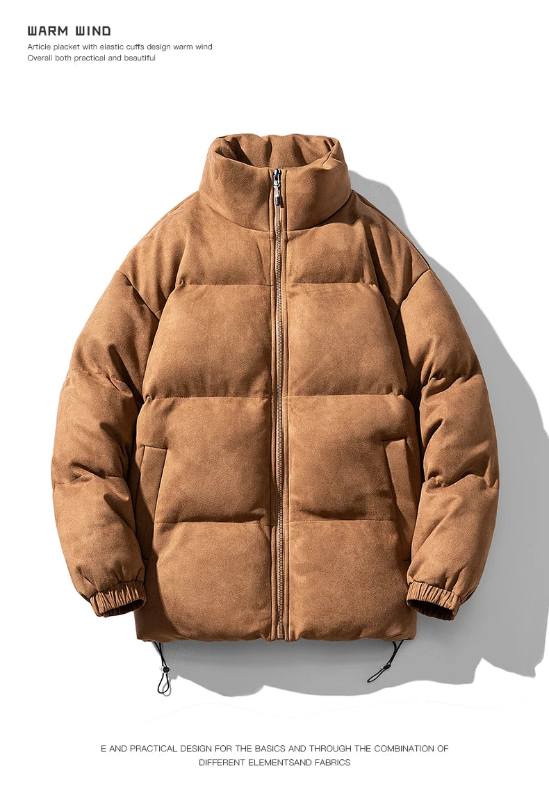Streetwear Men's Winter Harajuku Fashion Jacket Parkas Bubble Jacket Oversize Warm Solid Coat Faux Suede Puffer Jacket Street King Limited