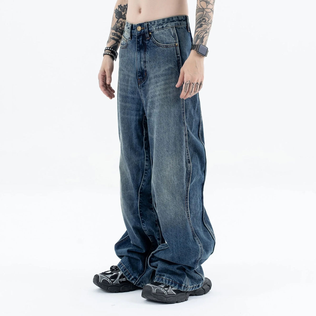 2024 autumn and winter new wave pants wash do old outline jeans vintage washed jeans