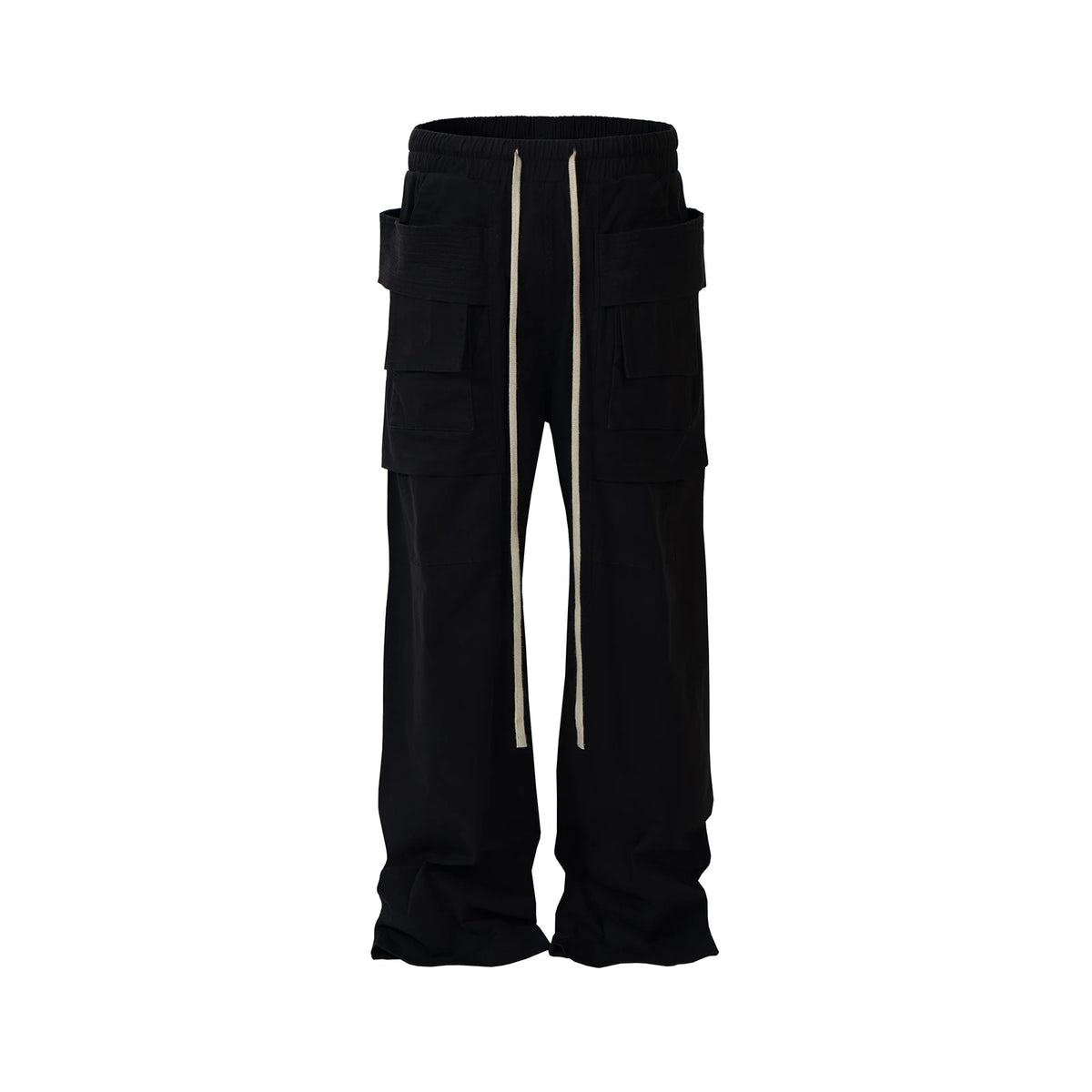 ro style double pockets drawstring wide leg cargo pants for men and women straight black baggy trousers oversized 1 baggy cargo bottoms