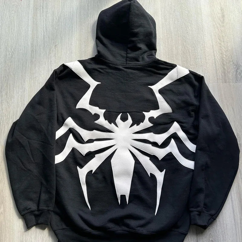 Y2K Hoodie Hip Hop Retro Full body spider print Oversized Sweatshirt Men Women Gothic Pullover 2000s punk black Hoodie Clothes Street King Limited