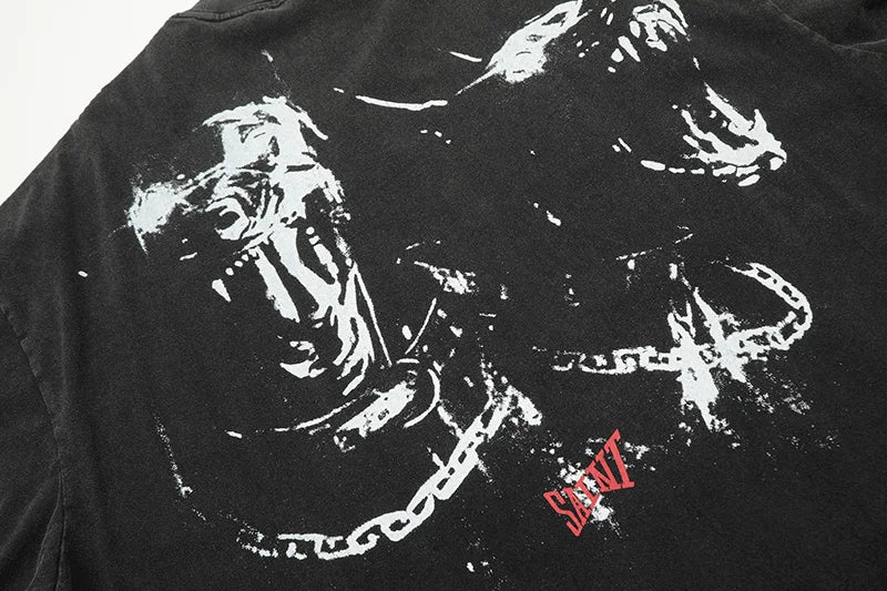 Black White Blue SAINT T-shirt Men Woman Good Quality Vintage Cartoon Pattern Printing Loose Casual Top Tees Street King Limited