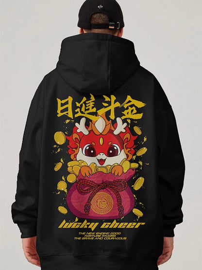 Lucky Cheer Dragon Printed Hoody Man Y2K Streetwear Clothes Fleece Hip Hop Loose Fashion Pullover Sweatshirts Graphic Hoody Street King Limited