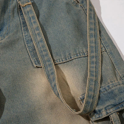 Men Cargo Jeans Multi Pocket Design Wide Leg Denim Pants Vintage Washed Streetwear Loose Trousers Y2K Men's Clothing Street King Limited