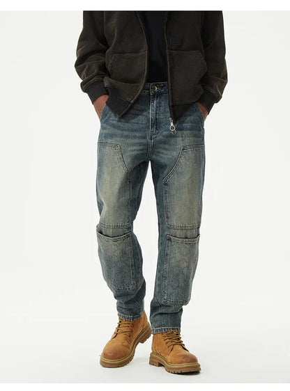men streetwear fashion loose casual plus size denim harem jeans pant cityboy retro splice pocket cargo jeans trousers 40 38 unique cargo style 3062