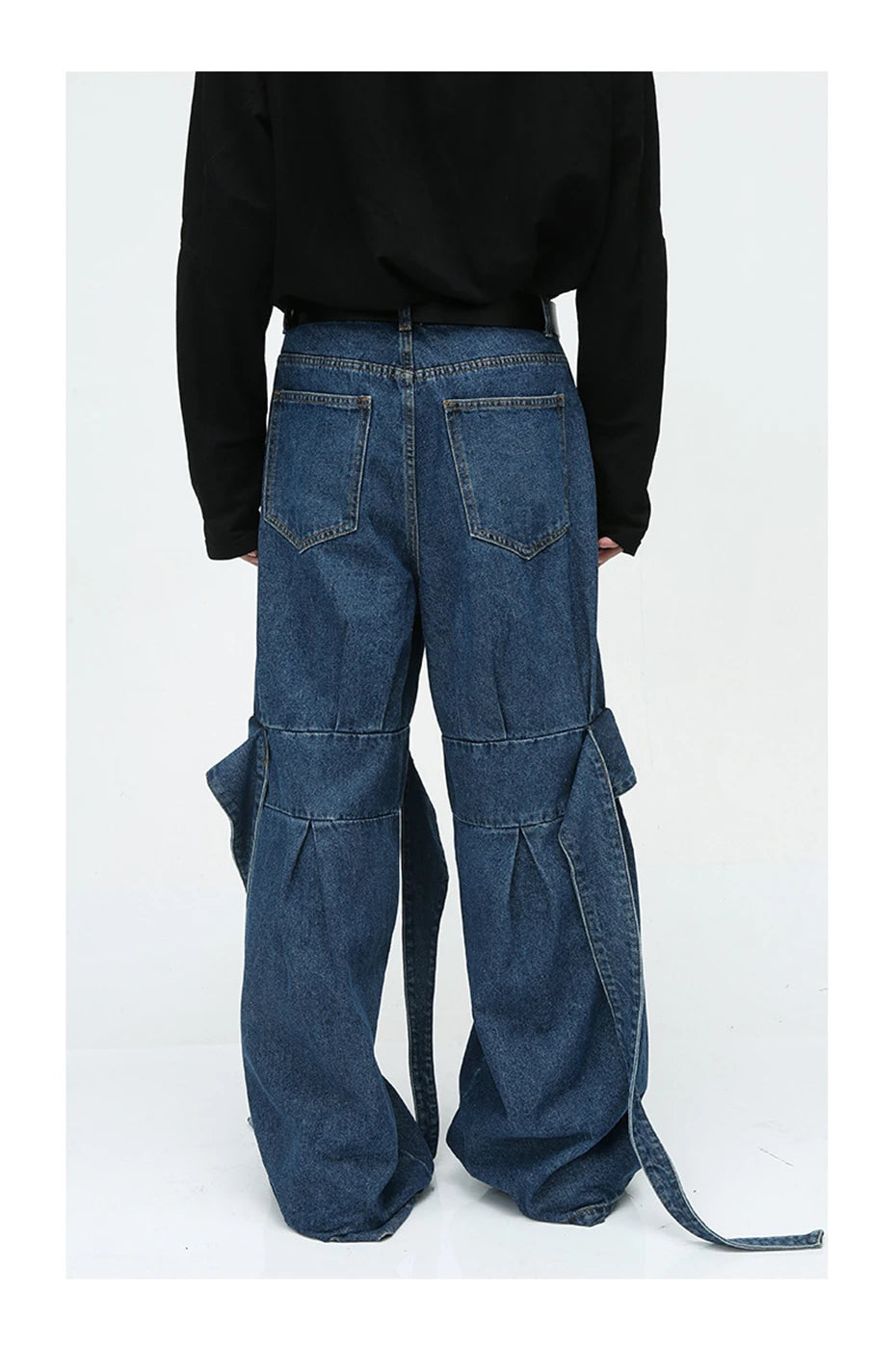 men fashion baggy jeans irregular patchwork loose straight denim pants 2023 new man blue casual oversized jeans trouser unique jeans style 948