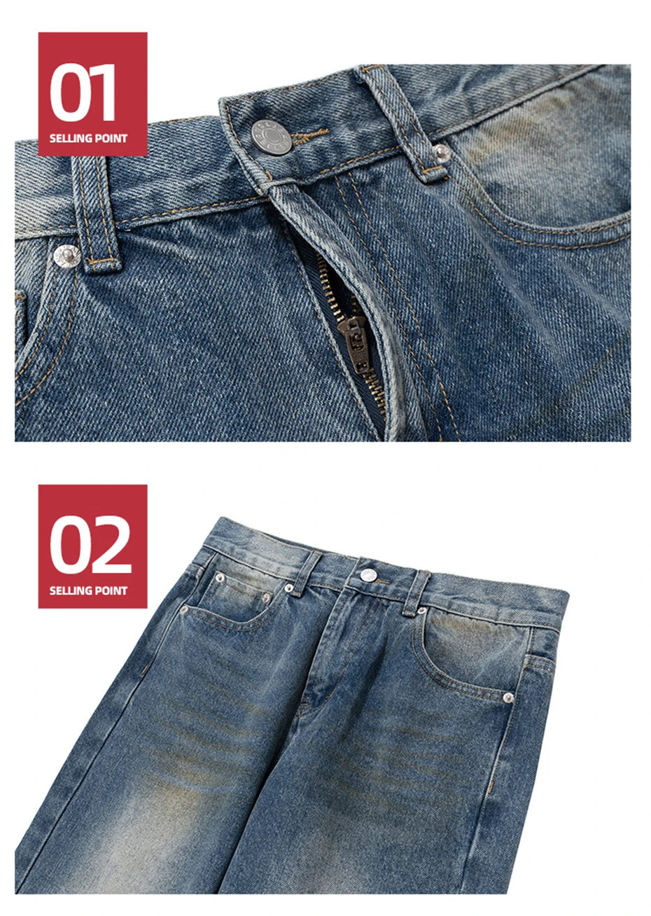 mens blue flared jeans fashion designer loose denim pants 2024 new fashion casual jeans trousers unique jeans style 498
