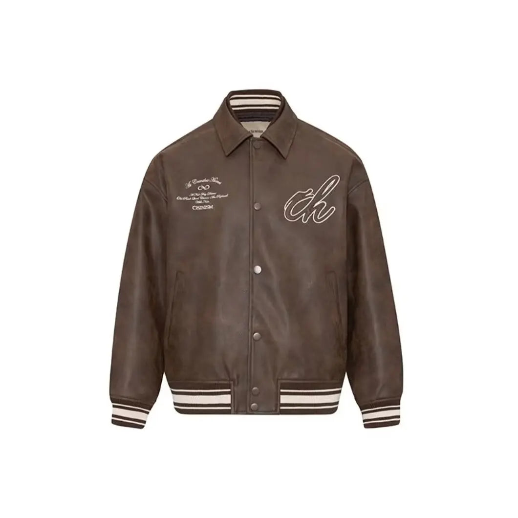 american motorcycle pu leather jacket mens street hip hop letter embroidery loose coat college retro pilot baseball outwear unique default style 2643