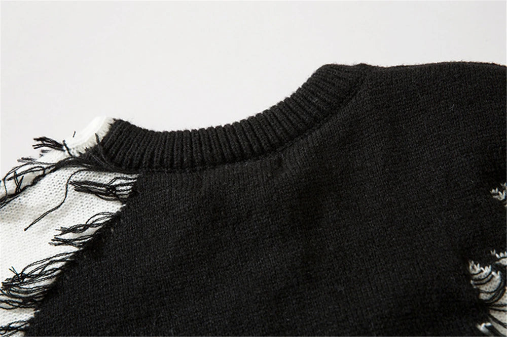 Men Ripped Sweater 2023 Distressed Vintage Graphic Streetwear Hip Hop Knitted Pullover Retro Sweater Loose Knitwear Hipster Street King Limited
