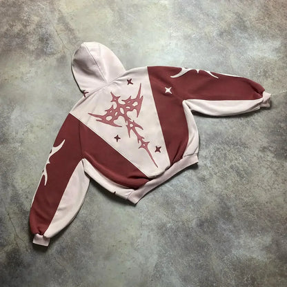 Y2k Patch Design Loose Zip Hoodies for men Geometric Pattern Splicing Sweatshirt Gothic Streetwear Oversized Casual Men Clothing Street King Limited