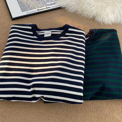 Japanese Striped Contrasting Color Short-Sleeved T-Shirt Men's Summer Pure Cotton 280g Heavy Loose Half-Sleeved T-Shirt Street King Limited