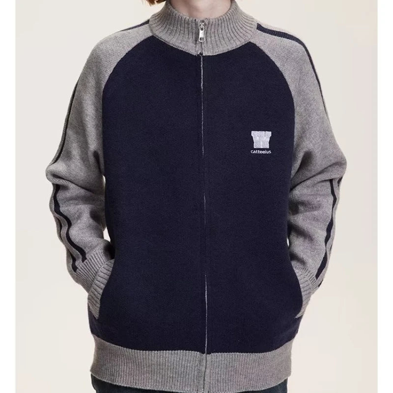 2023 College Vintage Knit Cardigan Men Harajuku Letter Print Patchwork Sweater Casual Loose Zipper Pull Homme Spring Autumn Street King Limited