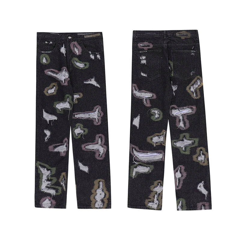 harajuku destroy ripped holes denim jeans mens zipper jeans hip hop fashion streetwear new casual straight joggers jean pants unique joggers style 2584