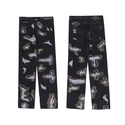 harajuku destroy ripped holes denim jeans mens zipper jeans hip hop fashion streetwear new casual straight joggers jean pants unique joggers style 2584